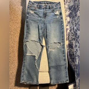 American Eagle Outfitters Light Blue Distressed Curvy Straight Leg Jeans